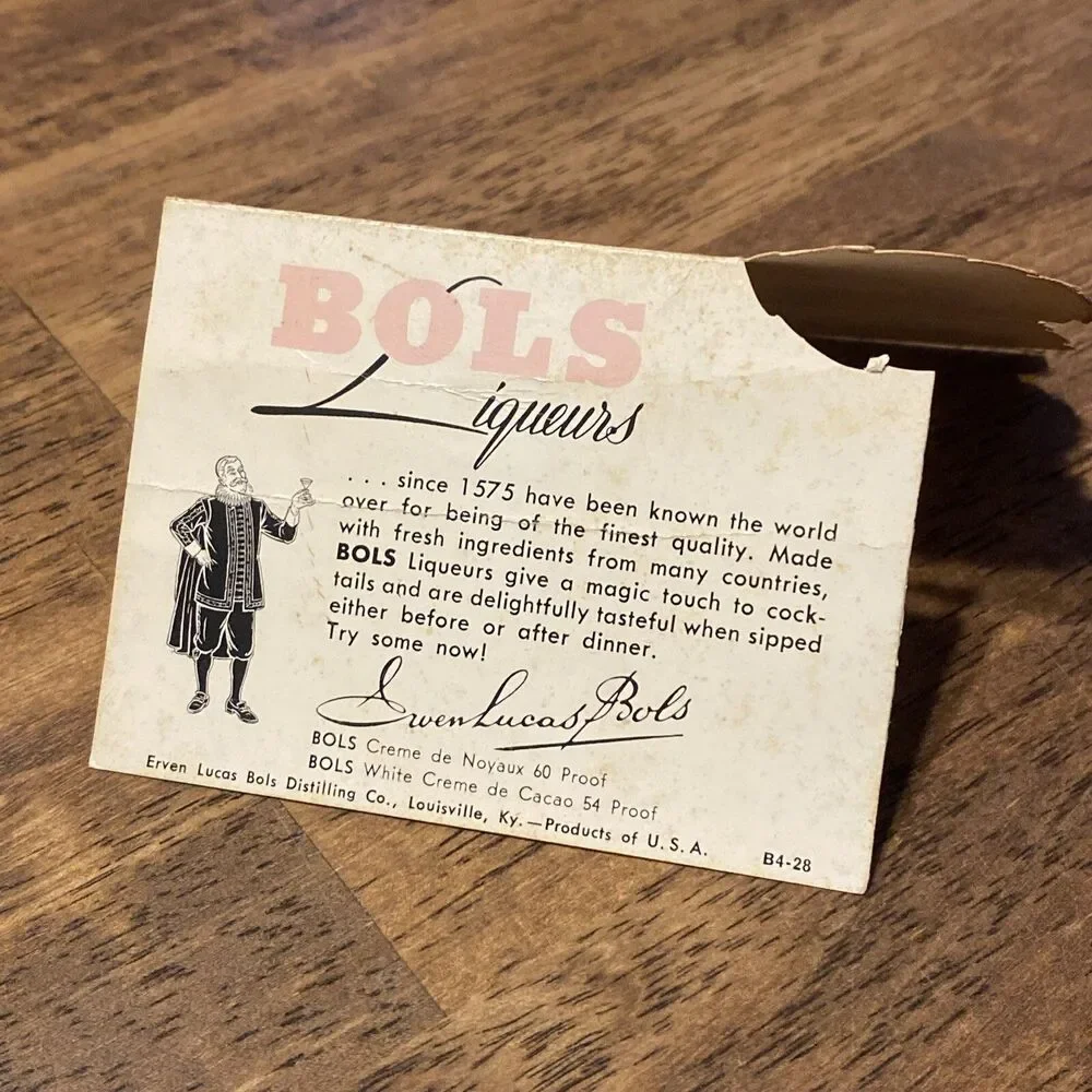 RARE Bols Liqueurs Advertising PINK SQUIRREL Folding Table Card Louisville KY